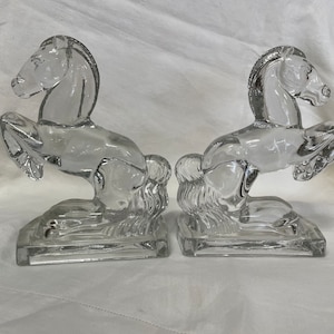 Pair of L.E.Smith Glass Rearing Horse Bookends