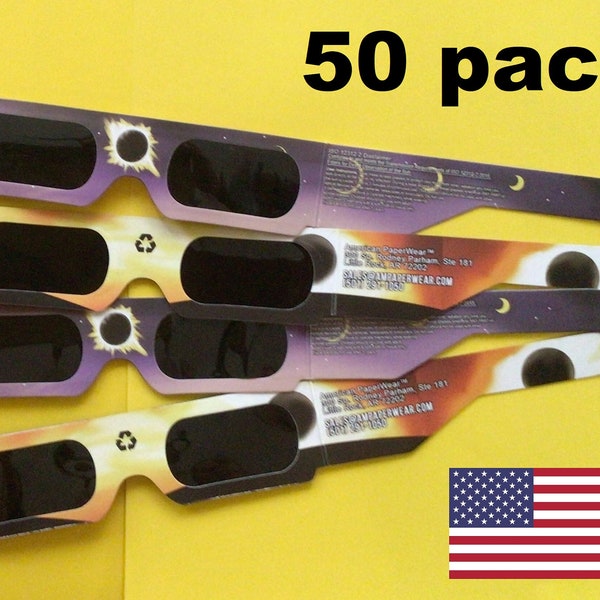 Free Fast Priority Shipping 2-3 Days! Commemorative 50 Pack 2023/2024 ISO Certified Solar Eclipse Glasses