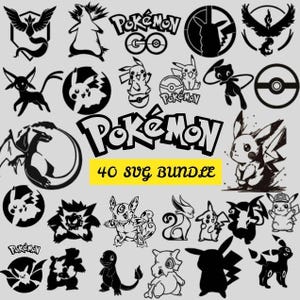Paquete SVG de Pokémon, camiseta de Pokémon, cumpleaños de Pokémon, png de Pokémon, archivos SVG de Pikachu para Cricut y Silhouette, descarga digital de imágenes prediseñadas de Mewtwo