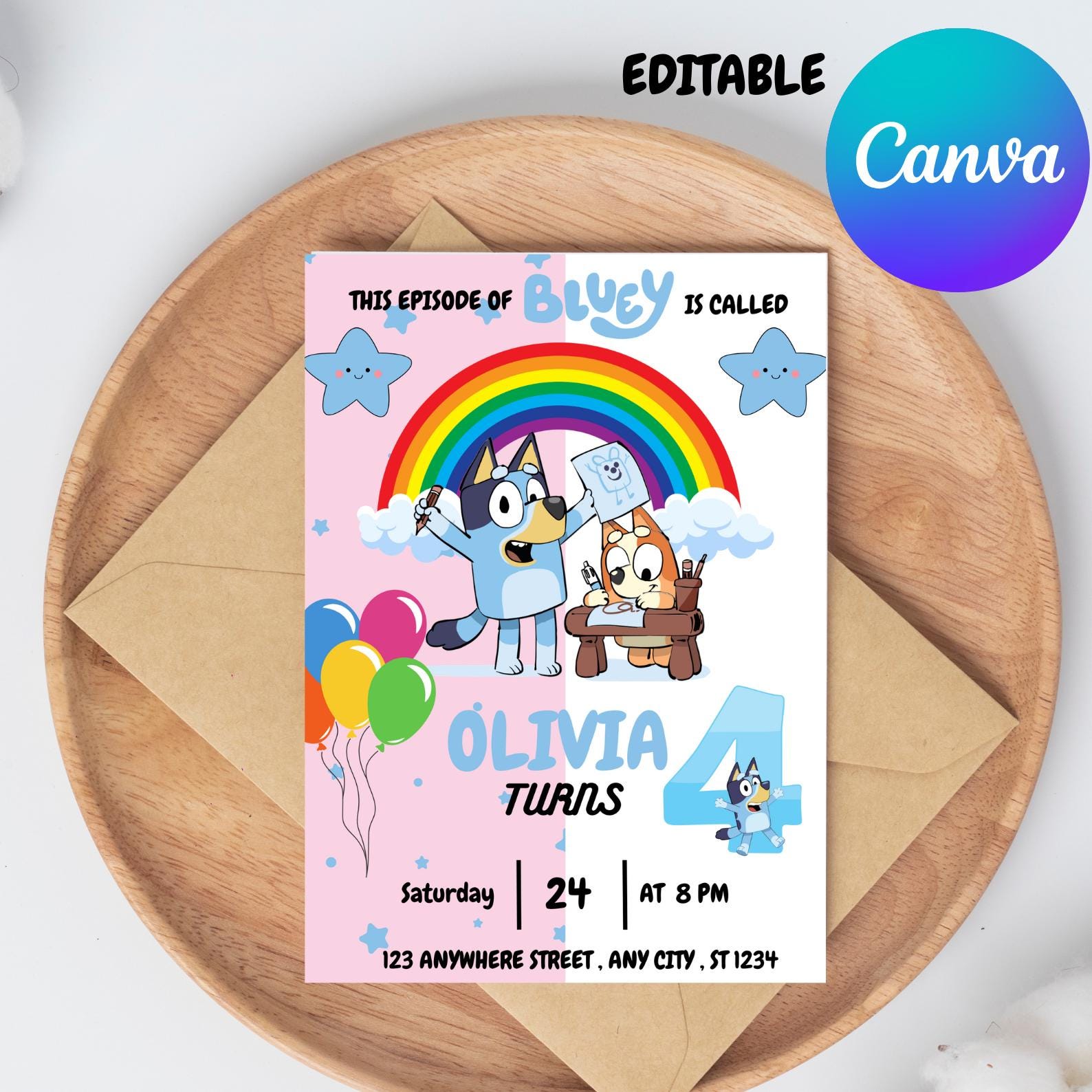 Editable Bluey Birthday Card Template