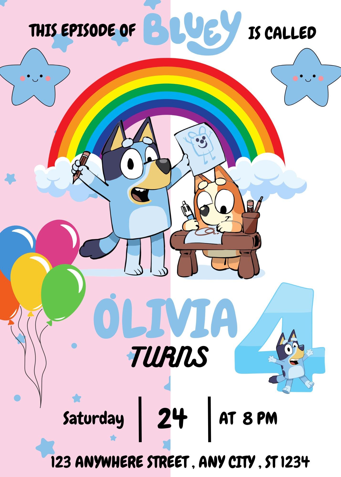 Editable Bluey Birthday Card Template