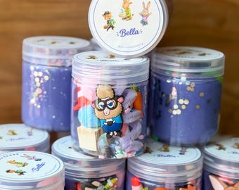 Personalized Zootopia Play Dough Jars | Kids Birthday Sensory Party Favors | Set of 6