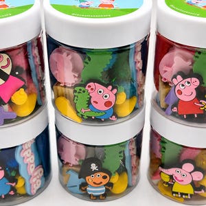 Personalized Peppa Pig Playdough Jars | Kids Birthday Sensory Party Favors | Set of 6