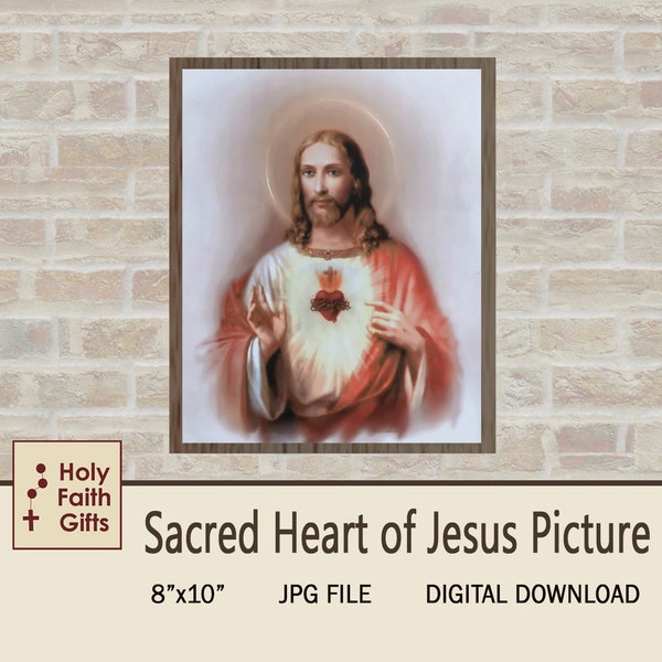 DIGITAL Download, Sacred Heart of Jesus Picture, 300 DPI JPG File,  8"x10", Print Ready, Sacred Heart Devotion, Sacred Heart of Jesus