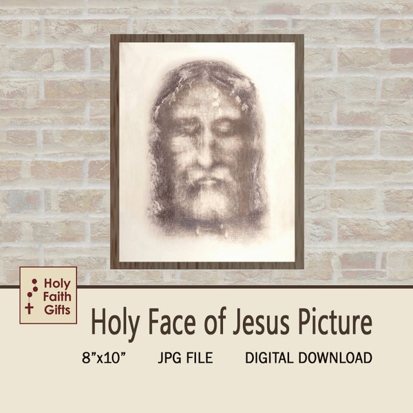 DIGITAL Download, Holy Face of Jesus Picture, 300 DPI JPG File,  8"x10", Print Ready, Shroud Image, Holy Face of Jesus, Holy Face Devotion