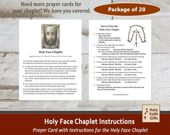 HOLY FACE of Jesus Chaplet Instructions Prayer Card (20 pack),  Holy Face Chaplet Prayer Card, Holy Face Chaplet Instructions, Holy Face