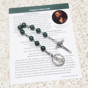 SAINT JUDE Chaplet, Green Pearl Glass Beads, Silver Tone Components, w/Instructions, Chaplet of St Jude, Hopeless Causes, Healing, Catholic