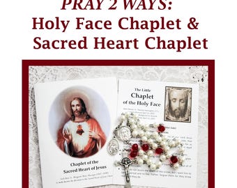 Holy Face & Sacred Heart Chaplet: Czech White Pearl Glass Beads, Faceted Rondelle Red Clear Beads (Instructions Included)