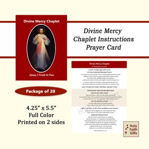 DIVINE MERCY Chaplet Instructions Prayer Card, (20 pack), 2-sided, full color prayer card, Catholic Prayer Card, Divine Mercy Prayer Card