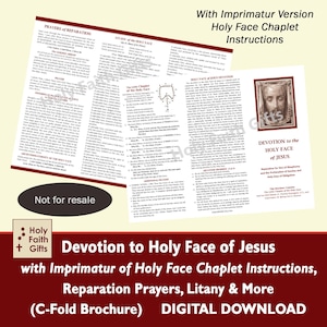 Brochure de prière de la SAINTE FACE avec version imprimée du chapelet de la Sainte-Face, téléchargement numérique, brochure pliée en C ; Dévotion à la Sainte Face à imprimer