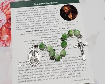 SAINT JUDE Chaplet, Green & White Persian Jade Beads, Silver Tone Components, w/Instructions, Chaplet of St. Jude, Hopeless Causes, Healing