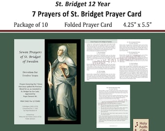 St Bridget 12 Years Prayer Card / 7 Prayers of St. Bridget Prayer Card, (10 pack), 2-sided, full color, St. Bridget of Sweden