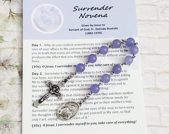 SURRENDER Novena chaplet, Lavender Quartz Beads, w/Prayer Card, Given by Jesus to Fr. Dolindo Ruotolo, Pray when Stressed or Anxious