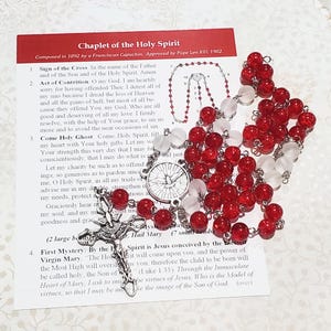 HOLY SPIRIT Chaplet, Red Glass Beads, Silver Tone Components, w/Instructions, Chaplet of the Holy Spirit, Catholic, Confirmation Gift