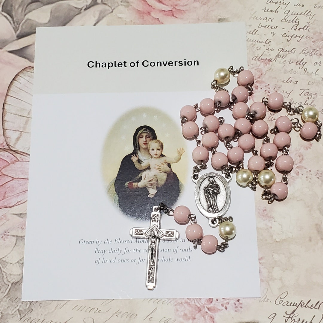 Chaplet of CONVERSION, Dusty Pink Glass Beads, Silver Tone Components ...