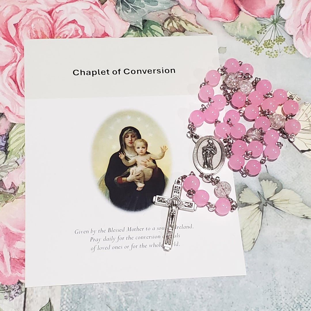 Chaplet of CONVERSION, Pink Glass Beads, Silver Tone Components ...