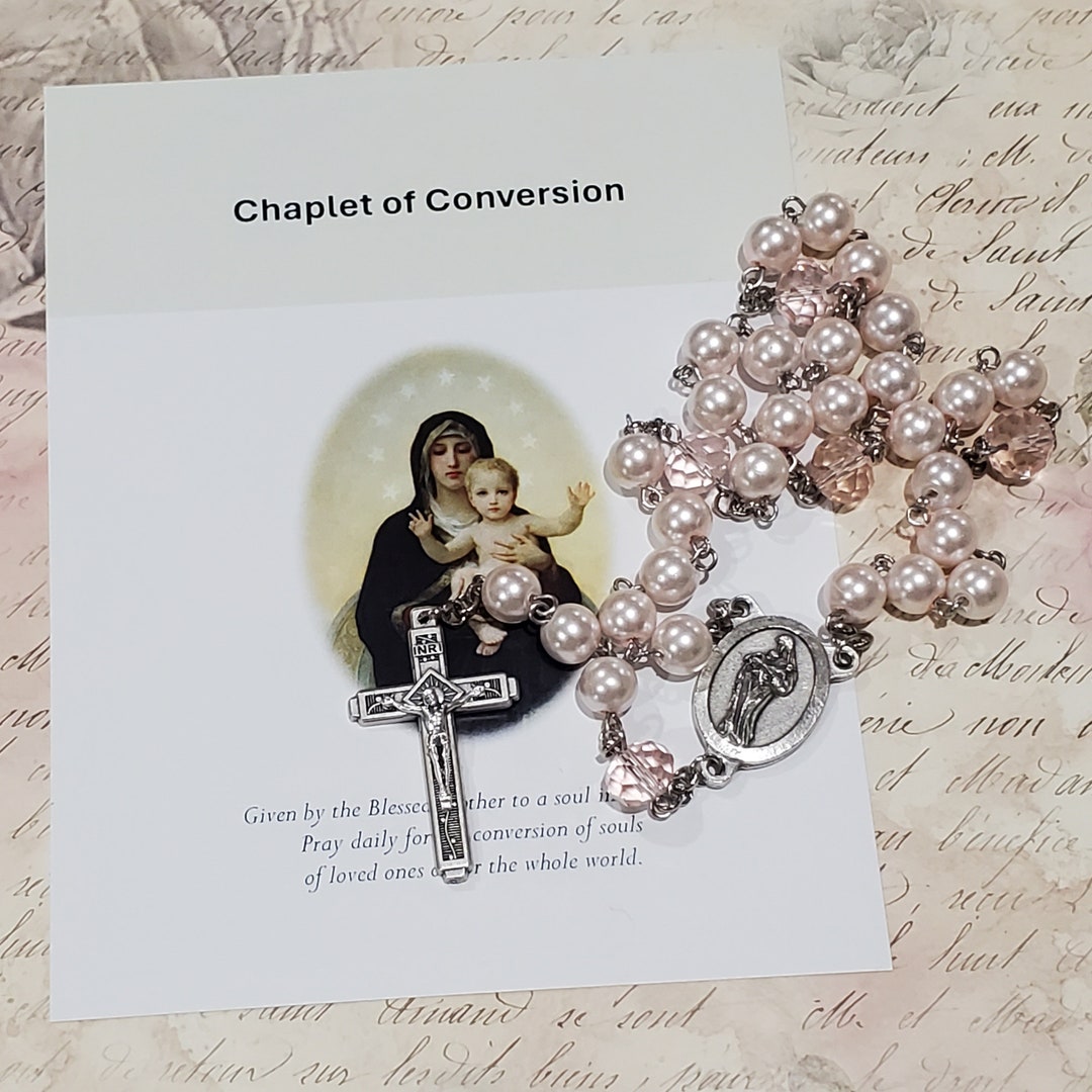 Chaplet of CONVERSION, Blush Pink Glass Pearl Beads, Silver Tone ...