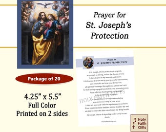 St Joseph Protection Prayer Cards, Prayer for St. Joseph's Protection, (20 pack), 2-sided, full color prayer cards, Protection Prayer