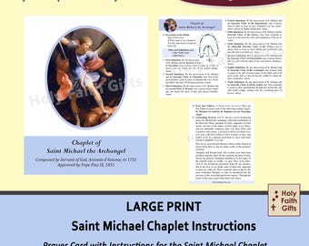 LARGE PRINT St. Michael Chaplet Instructions Prayer Card, (10 pack), Folded prayer card, Full Color, Saint Michael Chaplet Prayer
