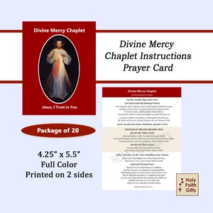 DIVINE MERCY Chaplet Instructions Prayer Card, (20 pack), 2-sided, full color prayer card, Catholic Prayer Card, Divine Mercy Prayer Card