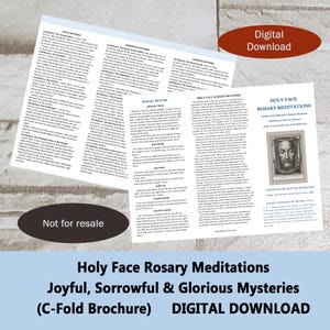 Téléchargement numérique du chapelet de méditations de la SAINTE FACE, brochure pliée en C de format lettre ; 3 mystères de l'archiconfrérie de la Sainte-Face, imprimable