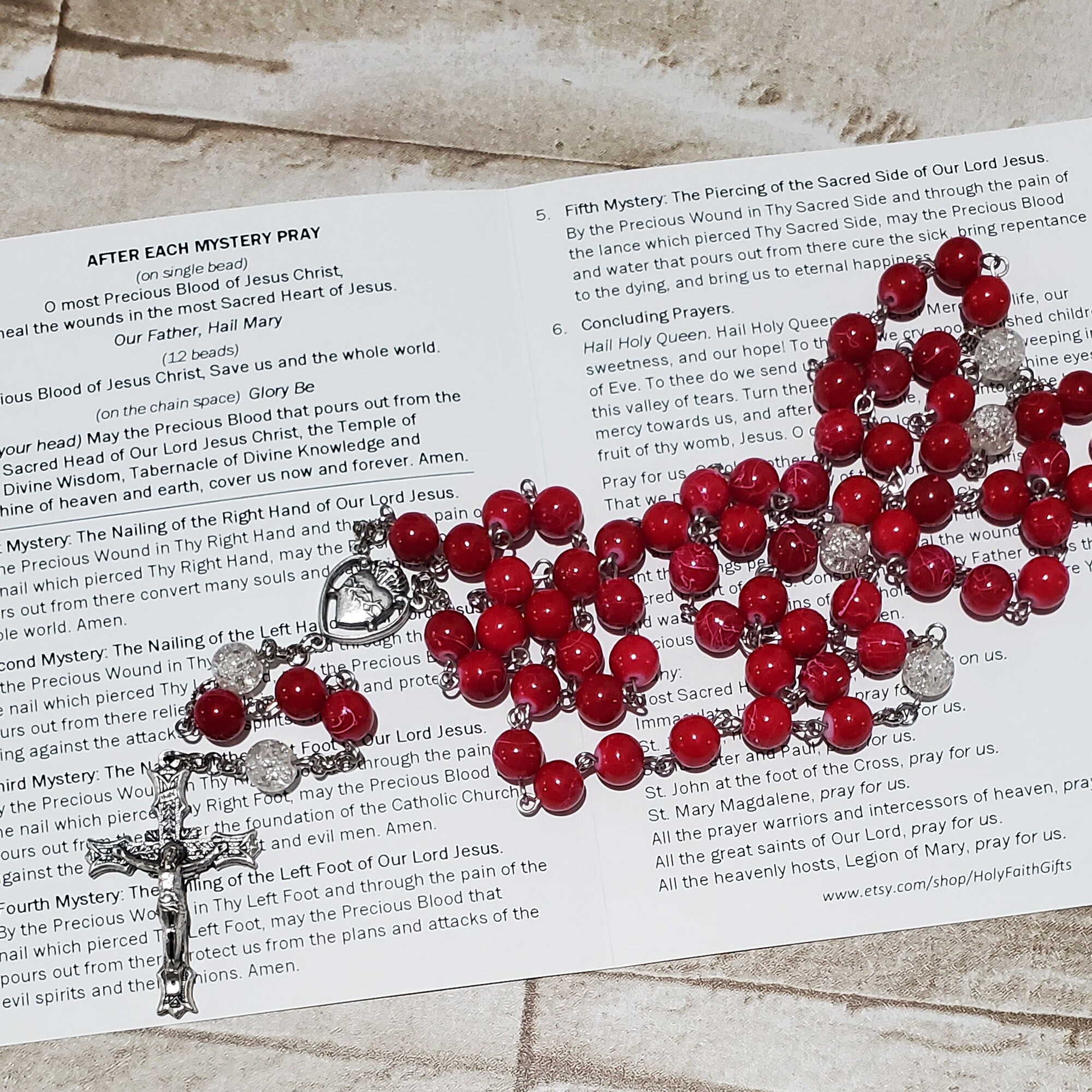 PRECIOUS BLOOD of JESUS Chaplet 5 Wounds Red Glass Beads, Silver Tone ...