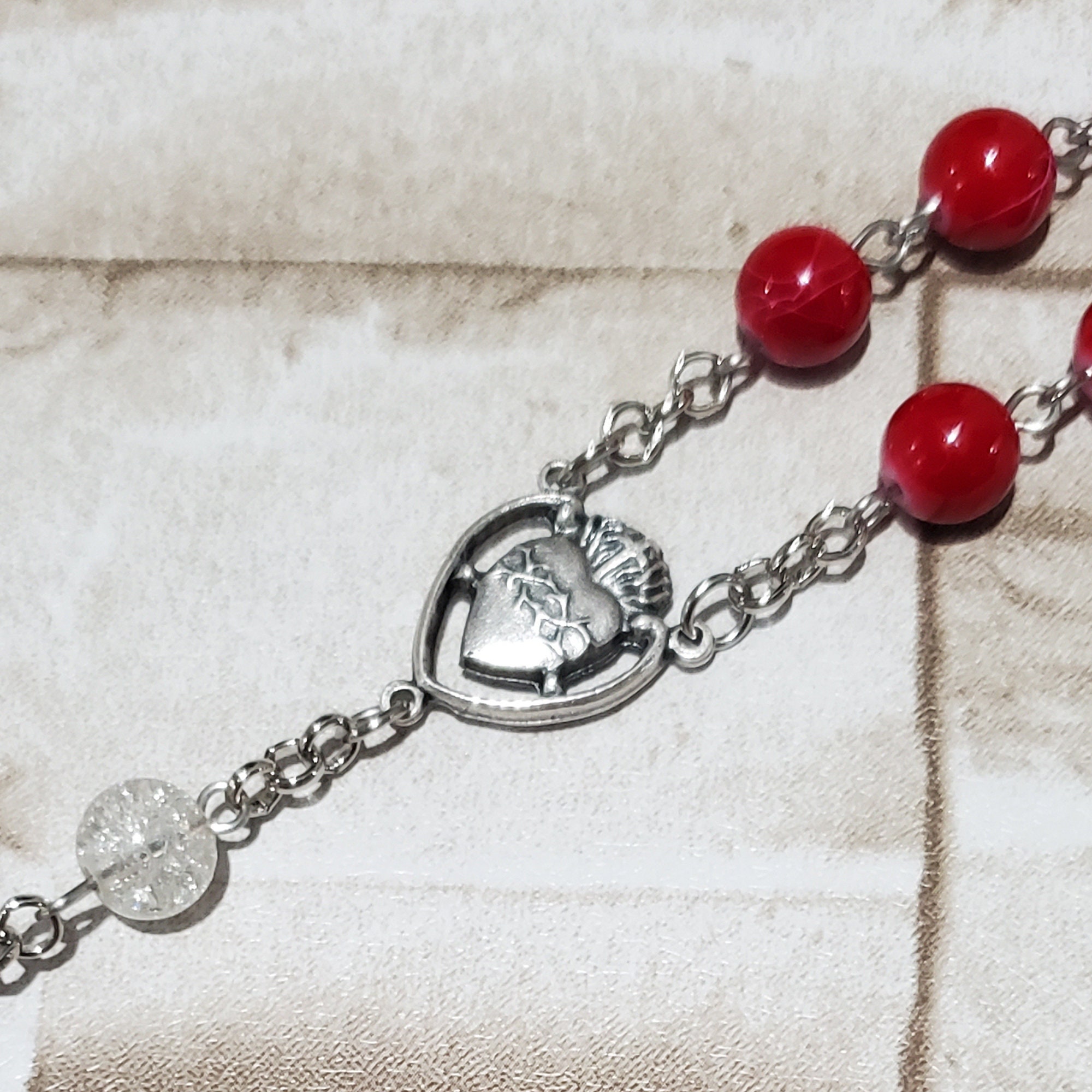 PRECIOUS BLOOD of JESUS Chaplet 5 Wounds Red Glass Beads, Silver Tone ...