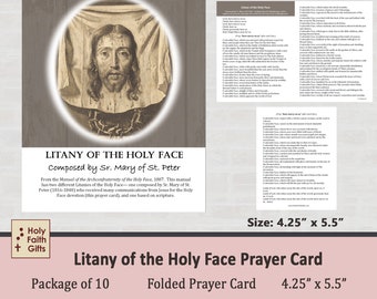 Litany of the Holy Face by Sr. Mary of St. Peter- Prayer Card  (10 pack):  brown, full version of Litany of the Holy Face, Catholic devotion