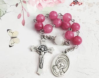 St. Carlo Acutis Decade Rosary, Pink Rhodochrosite Beads, Pocket Rosary, St. Carlo Acutis, Saint Carlo Acutis