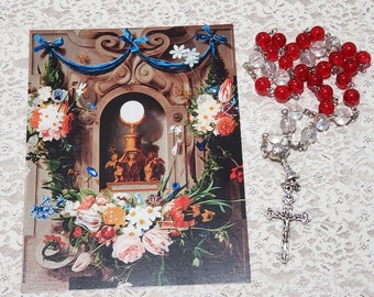 Chaplet of ADORATION, Red Glass Beads, with Instructions, Chaplet of Eucharist Adoration, Adoration Chaplet, Eucharistic Adoration Chaplet