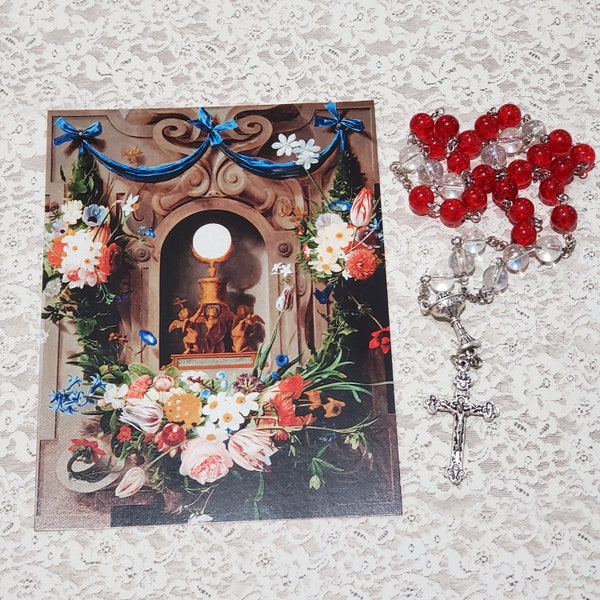 Chaplet of ADORATION, Red Glass Beads, with Instructions, Chaplet of Eucharist Adoration, Adoration Chaplet, Eucharistic Adoration Chaplet