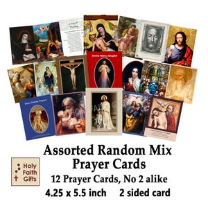 ASSORTED Random Mix Prayer Cards, (12 pack), 2-sided, full color prayer card, Catholic Prayer Card