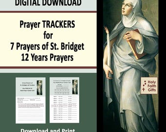 PRAYER TRACKERS for 7 Prayers of St. Bridget, Digital Download, Printable, Letter Size, St. Bridget of Sweden 12 Year Prayer Tracker