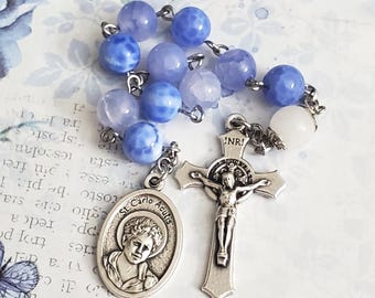 St. Carlo Acutis Decade Rosary, Blue Agate Stone Beads, Pocket Rosary,  St. Carlo Acutis, Saint Carlo Acutis