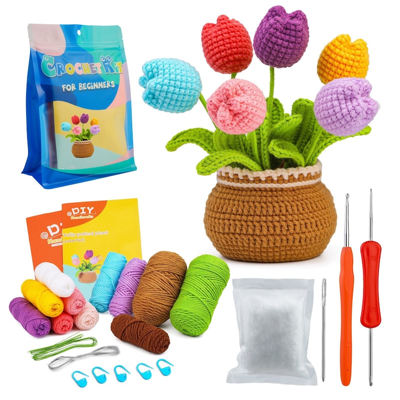 Kit Complet De Crochet Loquet (latch Hook) - 12 Fleurs Rondes Fleuries - Neuf En Boîte