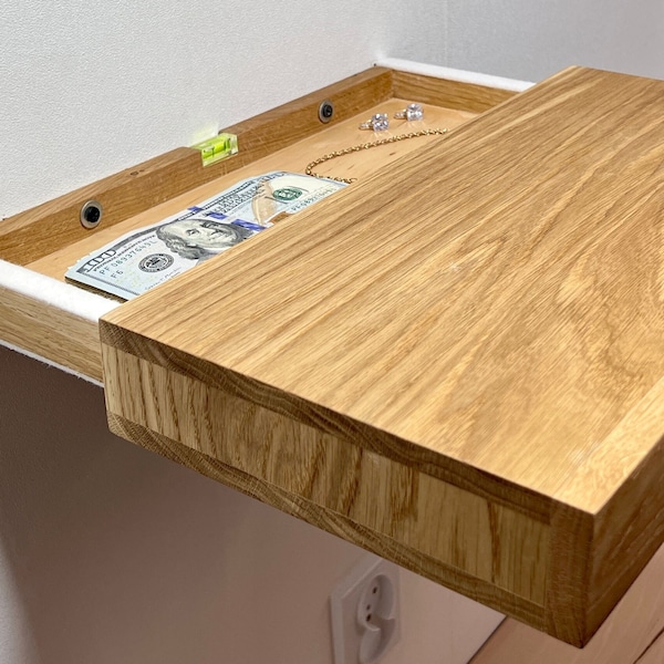 Rustic Oak Floating Shelf with Secret Storage, Compact Wall Organizer for Valuables, Floating Secret Compartment Shelf