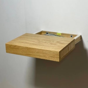Compact Wall Organizer for Valuables - Rustic Oak Floating Shelf with Hidden Storage ,Conceal Your Valuables in Style (12" w / 8" d / 2" h)