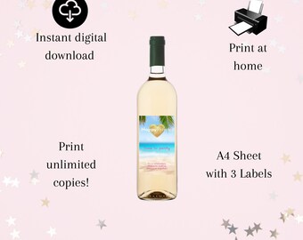 Tropical Island Happy Birthday Wine Label