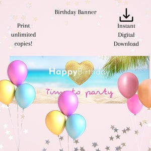 Tropical Island Happy Birthday Banner