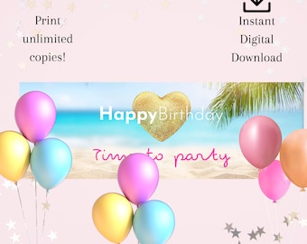 Tropical Island Happy Birthday Banner