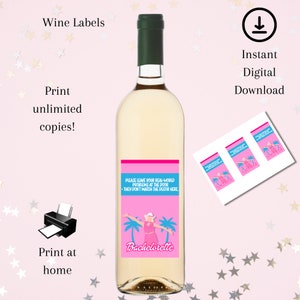 Etiquetas para vino Despedida de soltera estilo Barbie rosa