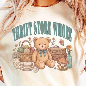 Thrift Store Whore Shirt, Comfort Colors Coquette Thrifting Shirt, Thrift Aesthetic Graphic Tee, Cute Granny Retro Vintage Thrift Lover Gift