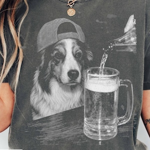 Comfort Colors Australian Shepherd Beer Shirt, Funny Dog With Beer T-shirt, Vintage Dog Shirt, Dog Dad Unisex Tee, Aussie Dog Lover Gift