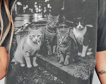 Camiseta Comfort Colors con diseño de gato, camiseta divertida de gatos callejeros, camiseta gráfica con meme de gato gánster, regalo para él con temática de gato fumando, camiseta para amantes de los gatos, regalo para papás amantes de los gatos