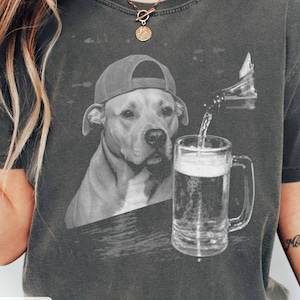 Comfort Colors Pitbull Shirt, Funny Dog With Beer T-shirt, Vintage Dog Shirt, Dog Dad Unisex Tee, Pitbull Lover Shirt Gift, Pittie Shirt