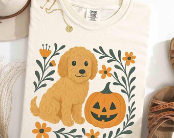 Golden Doodle Halloween Shirt, Comfort Colors Dog Mom Goldendoodle Shirt, Dog Lover Tshirt, Cute Pumpkin Shirt, Gift For Her Tee