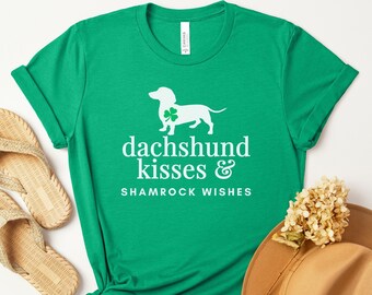 Dachshund Shirt for St Patricks Day, Green Weiner Dog TShirt, St Paddys Doxie Sweatshirt, Dachshund Crewneck for Dog Mom Dog Dad, Doxie Gift