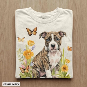 Comfort Colors Pitbull Puppy 90s Graphic Tshirt, Vintage Style Dog, 90s Summer Retro Cottagecore Aesthetic Floral Unisex Shirt