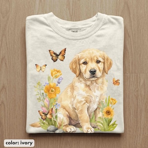 Comfort Colors Golden Retriever Shirt, Puppy 90s Graphic Tshirt, Vintage Style Dog, 90s Summer Retro Cottagecore Aesthetic Floral Shirt