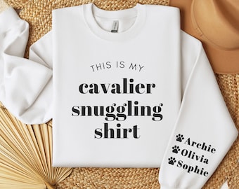 Personalized Cavalier Sweatshirt, Dog Mom Crewneck Shirt with Custom Dog Name Sleeve, Cavalier King Charles Spaniel Owner Shirt Cavalier Mom
